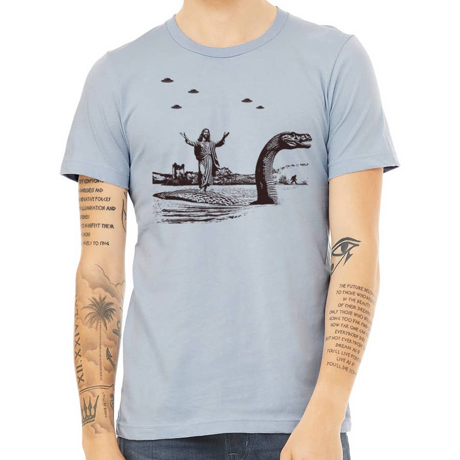 Jesus Christ Riding The Loch Ness Monster Men's Tshirt | Guy, photo 3 of 8