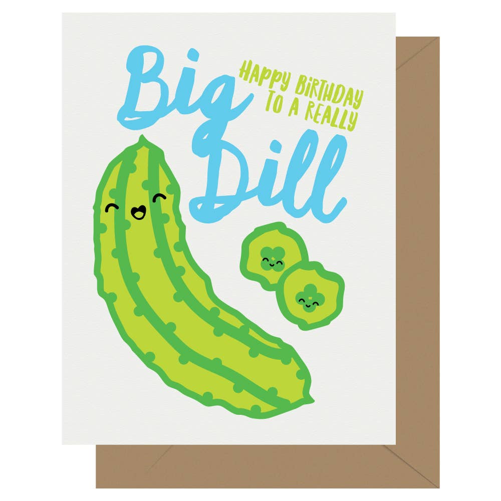 Cutie Kawaii Big Dill Pickle Letterpress Birthday Card