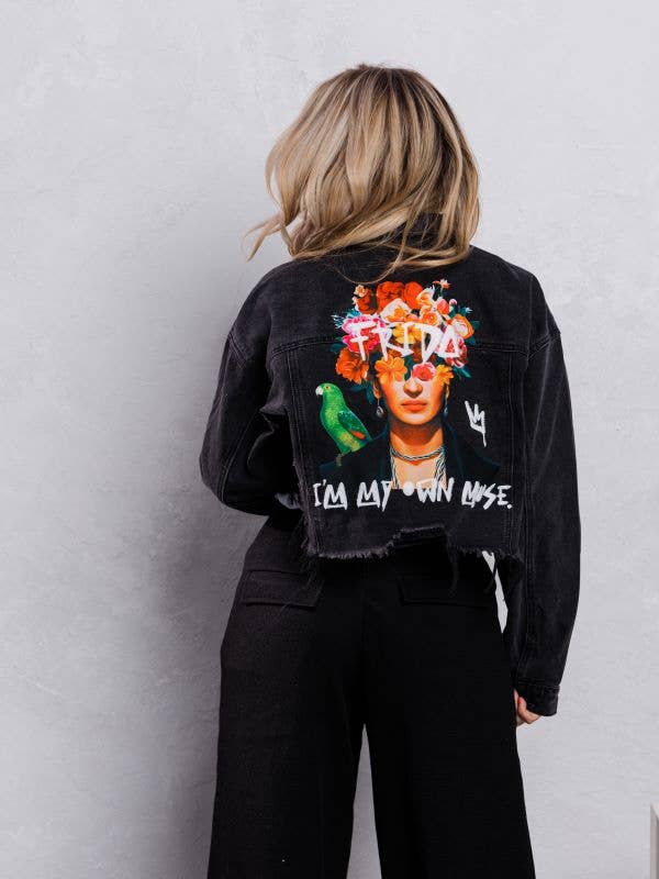 Frida Muse Crop Denim Jacket: BLACK DENIM, SMALL/MEDIUM, photo 7 of 8