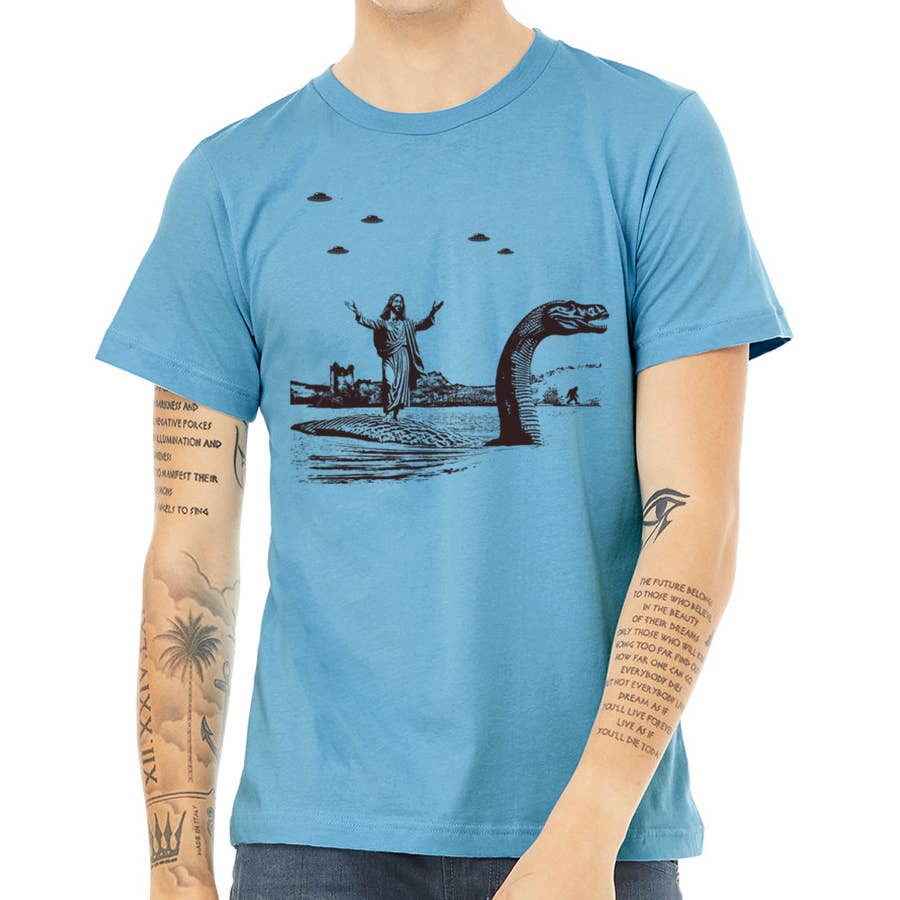 Jesus Christ Riding The Loch Ness Monster Men's Tshirt | Guy, photo 5 of 8
