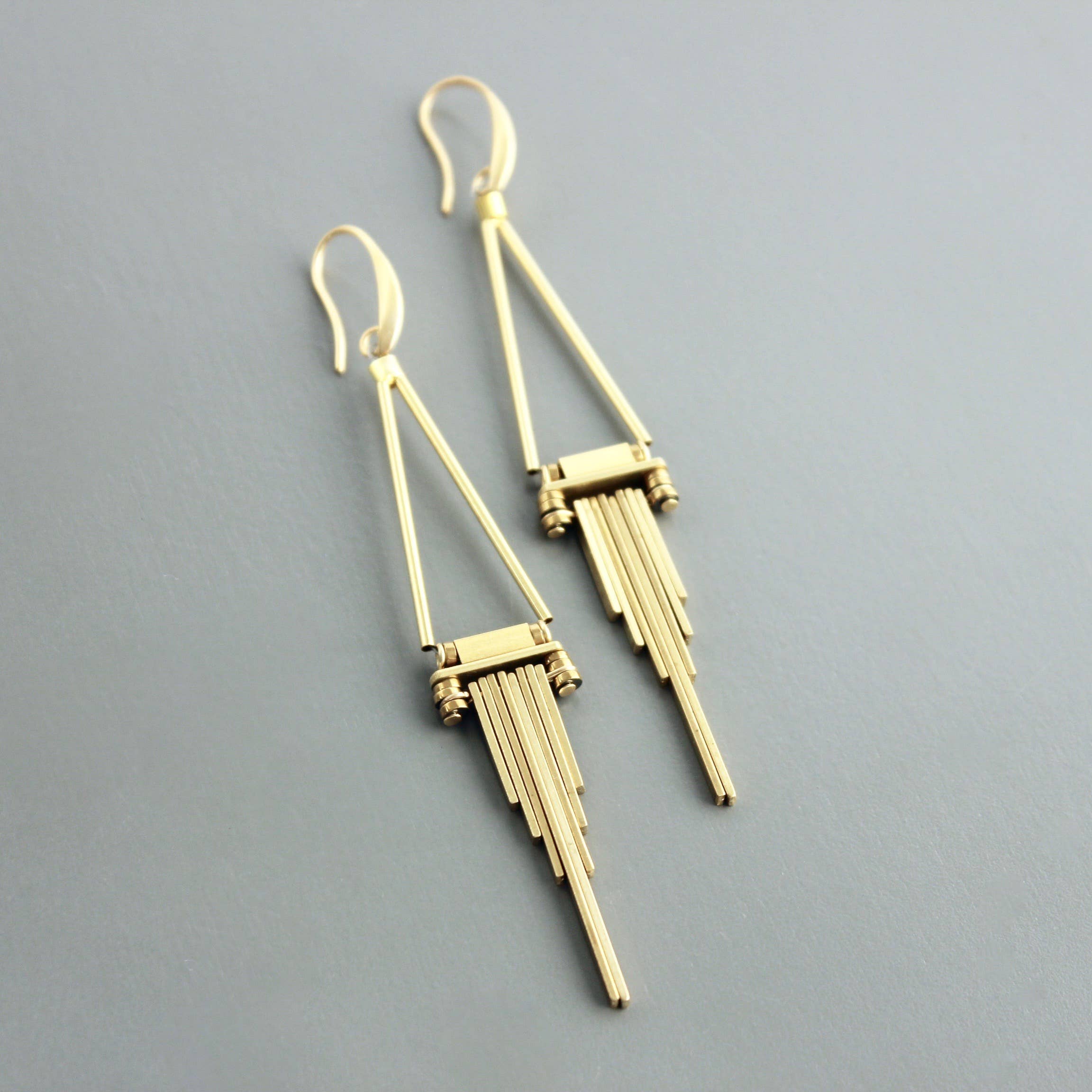 Geometric brass earrings, photo 3 of 3