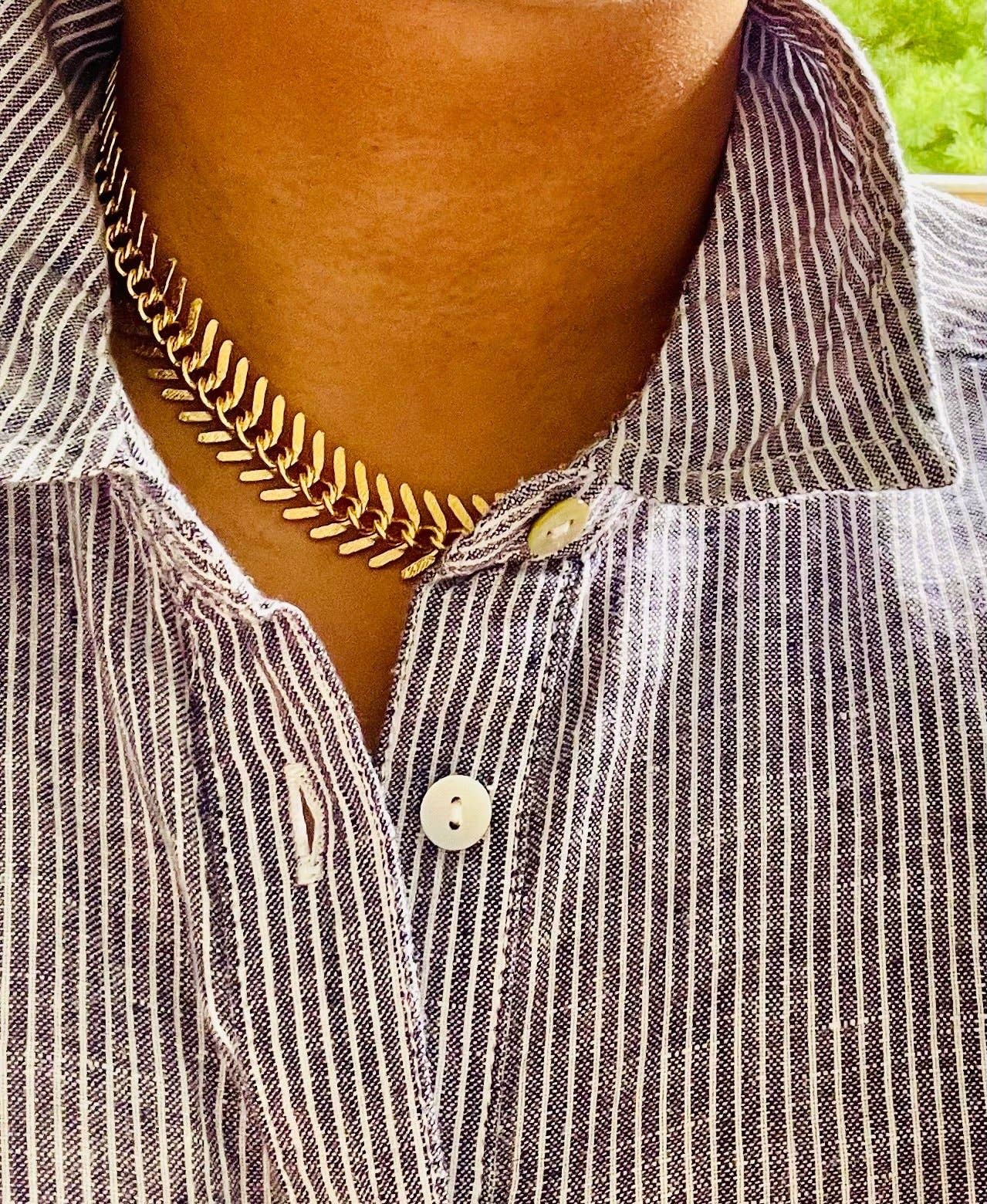 Gold Chain Fish Bone Necklace, photo 2 of 7
