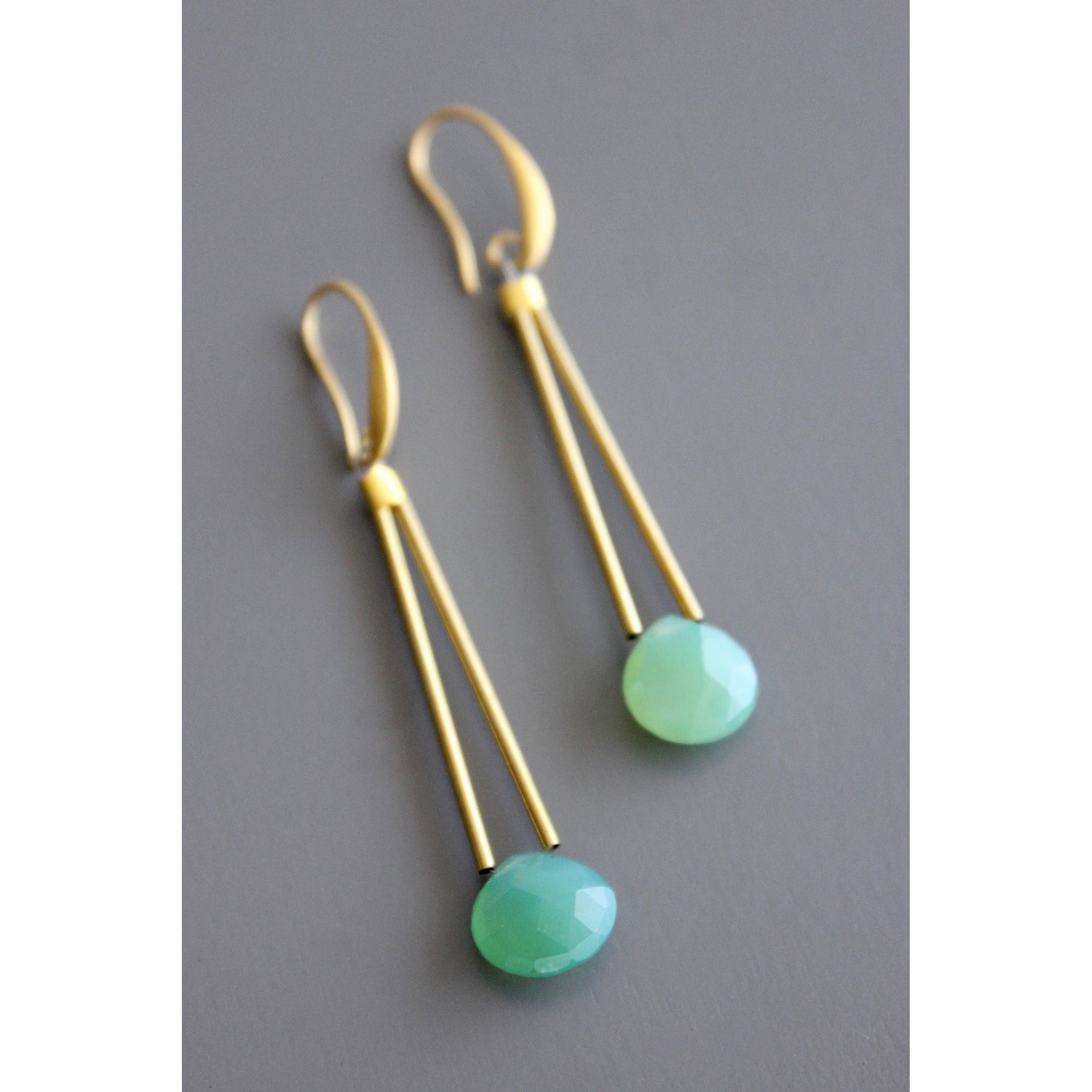 Green onyx geometric earrings, photo 3 of 3