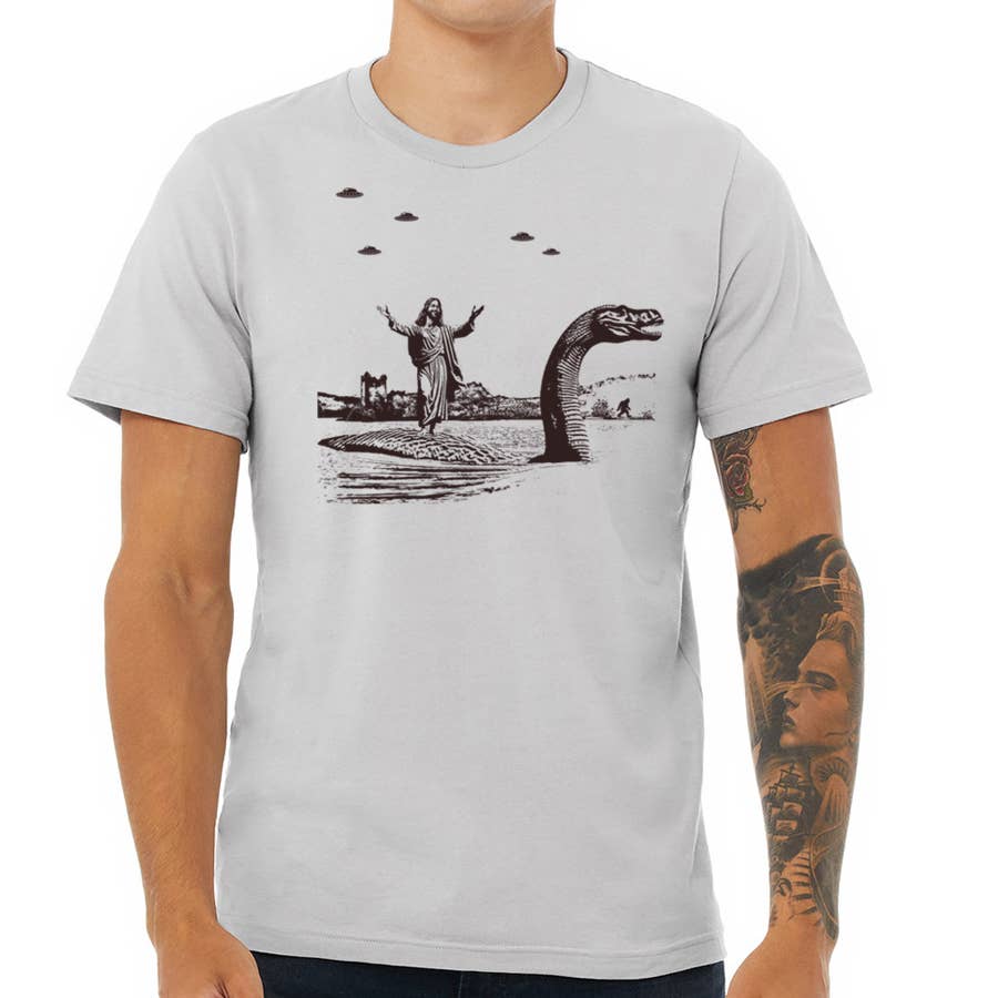 Jesus Christ Riding The Loch Ness Monster Men's Tshirt | Guy, photo 4 of 8