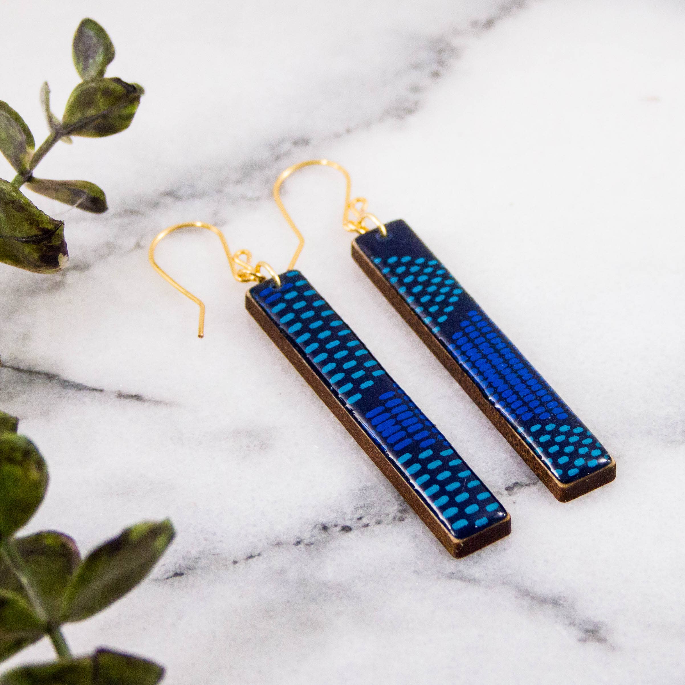 Blue Mod Dot Bar Earrings