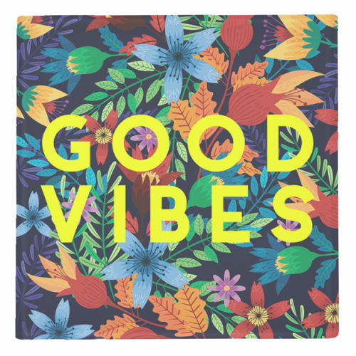 Coasters, Good Vibes Flowers by the 13 Prints: Glass, photo 1 of 3