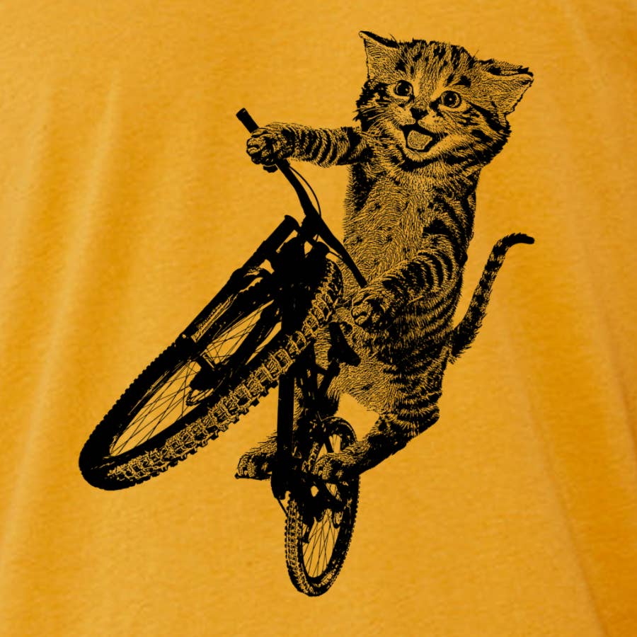 Cat Riding a Bicycle men's Tshirt- Kitten Wheelie Tee shirt-, photo 1 of 8
