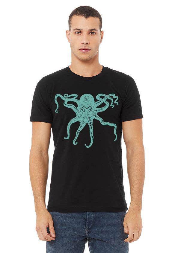 Kraken Aqua Octopus Unisex Tee Shirt Black Men's T-shirt
