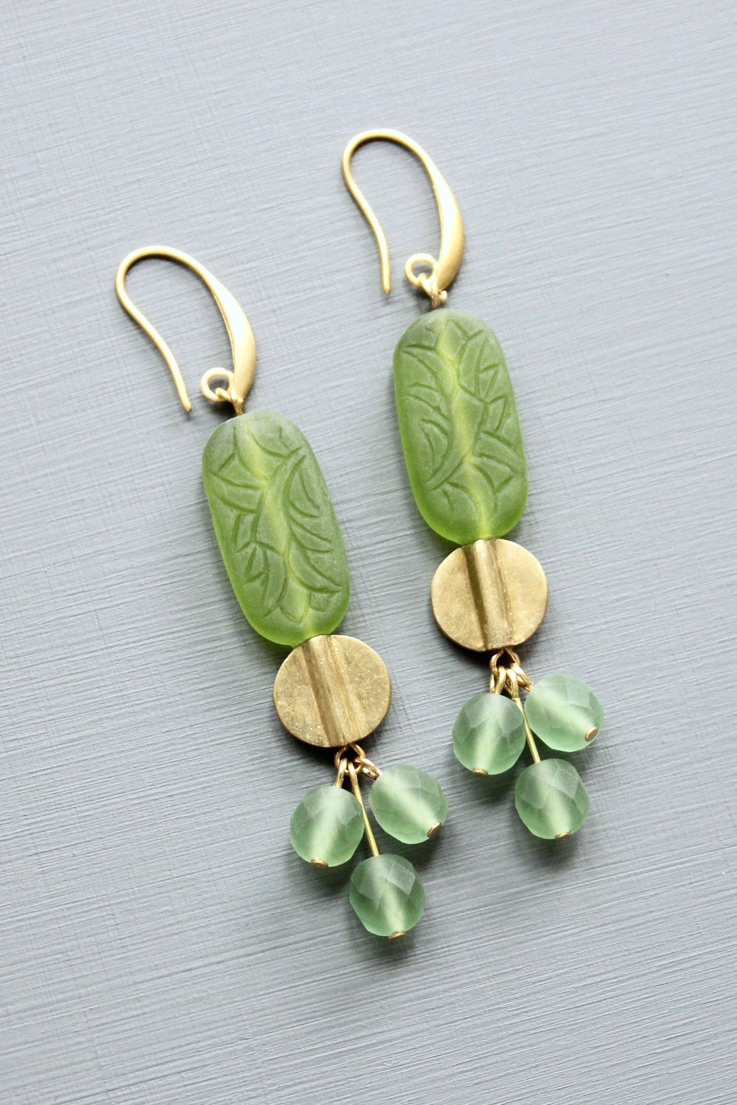 Lime green and seafoam cluster earrings, photo 3 of 3