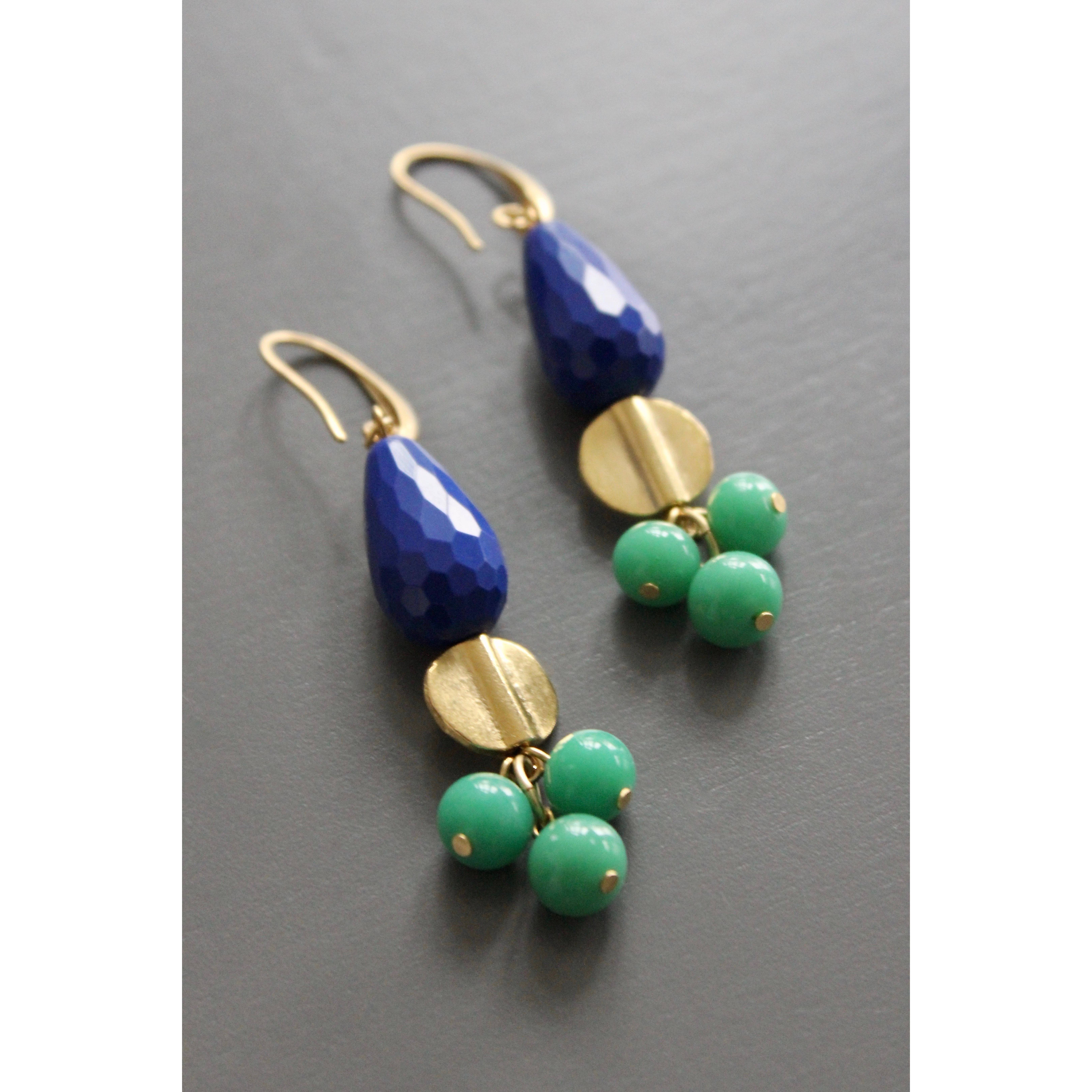 Blue and green cluster earrings, photo 3 of 3