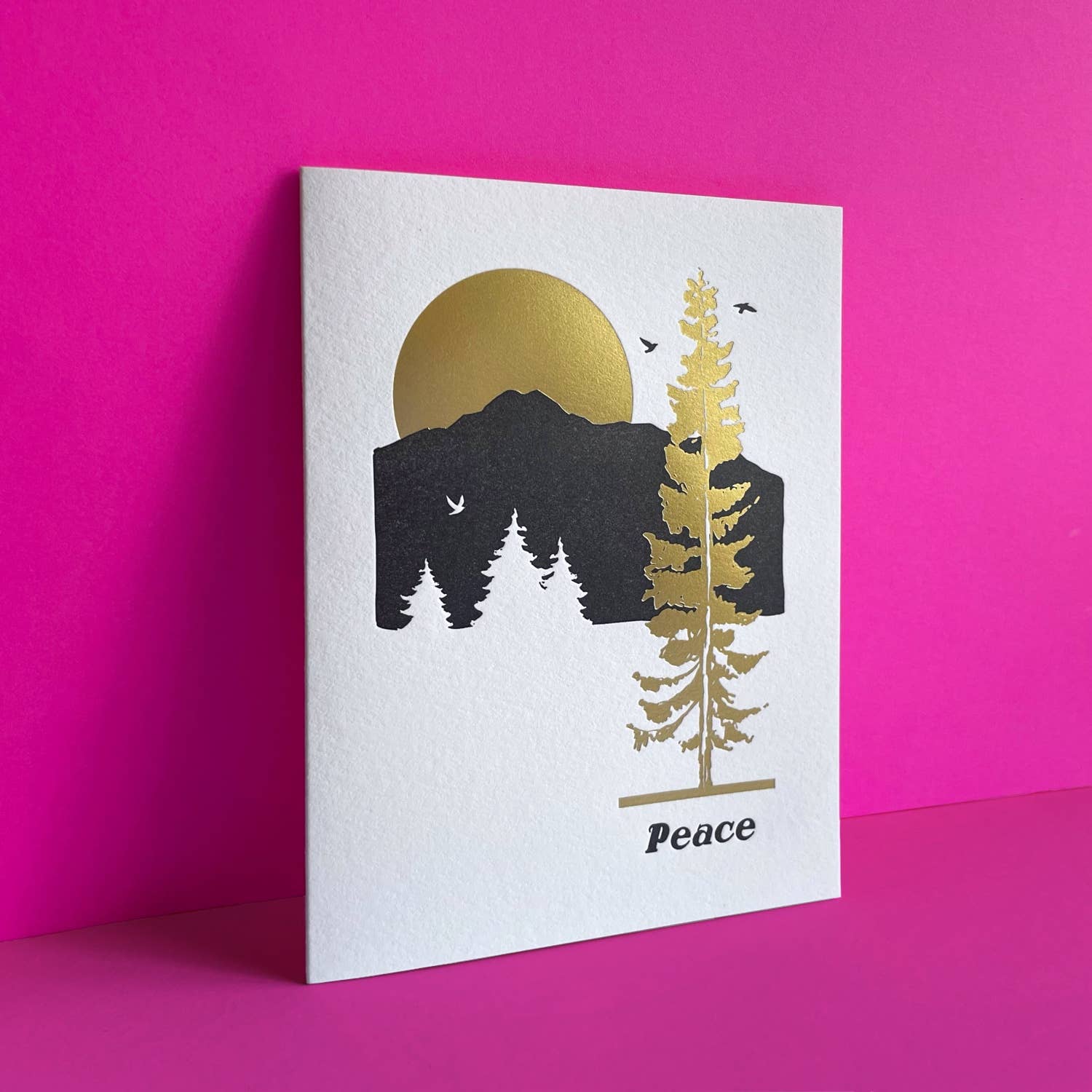 Golden Forest Pine Tree Letterpress Greeting Card