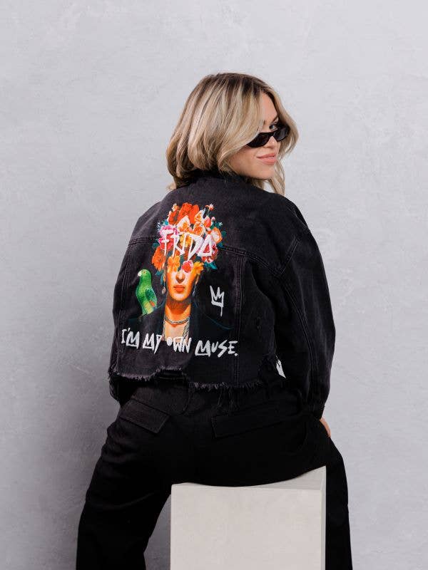 Frida Muse Crop Denim Jacket: BLACK DENIM, SMALL/MEDIUM, photo 6 of 8