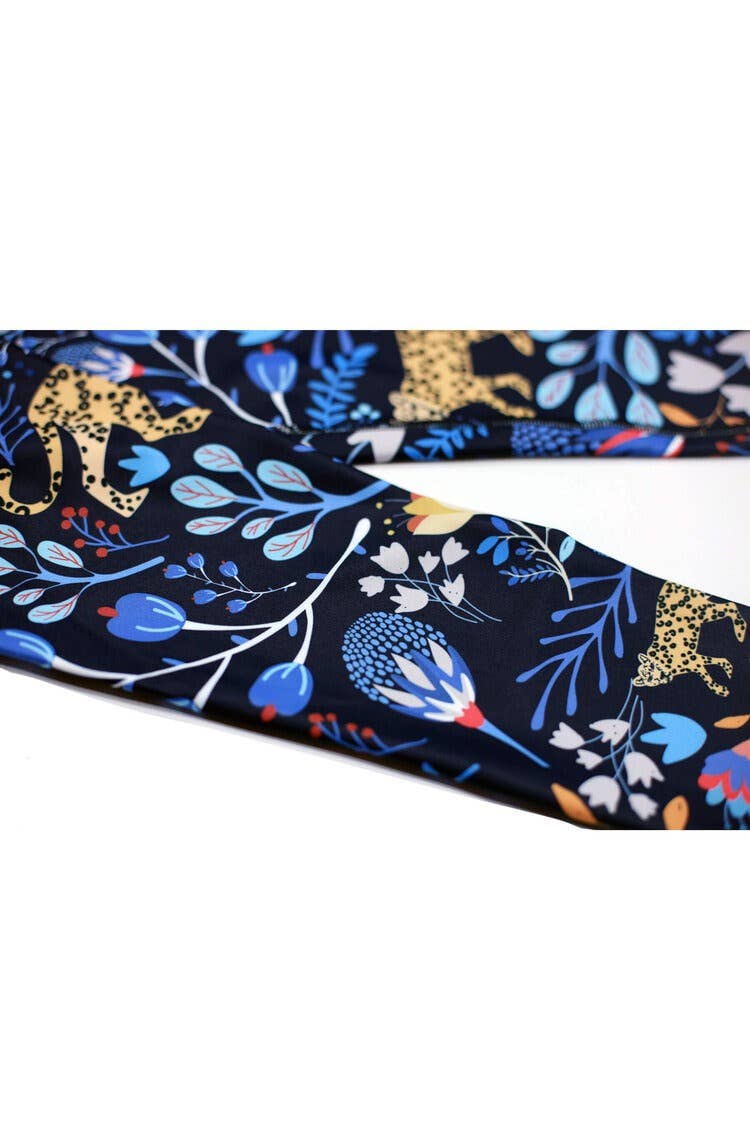 High Waist Yoga Leggings In Blue Leopards, photo 7 of 8