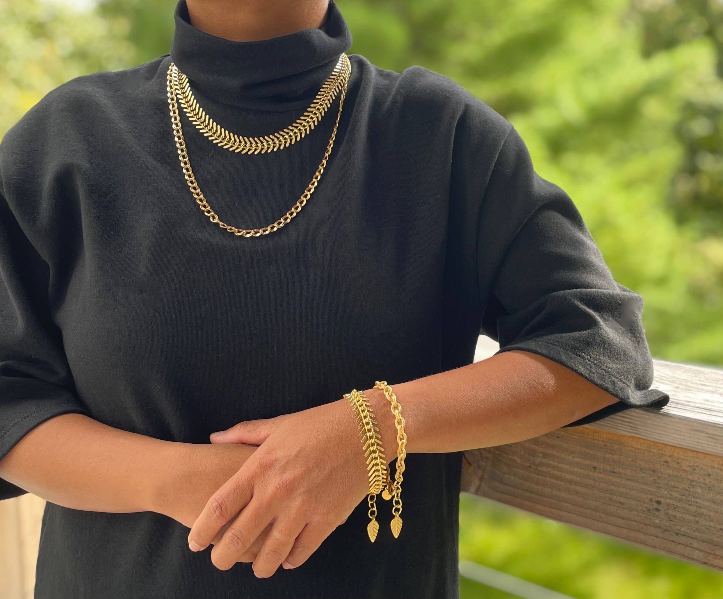 Gold Chain Fish Bone Necklace, photo 5 of 7
