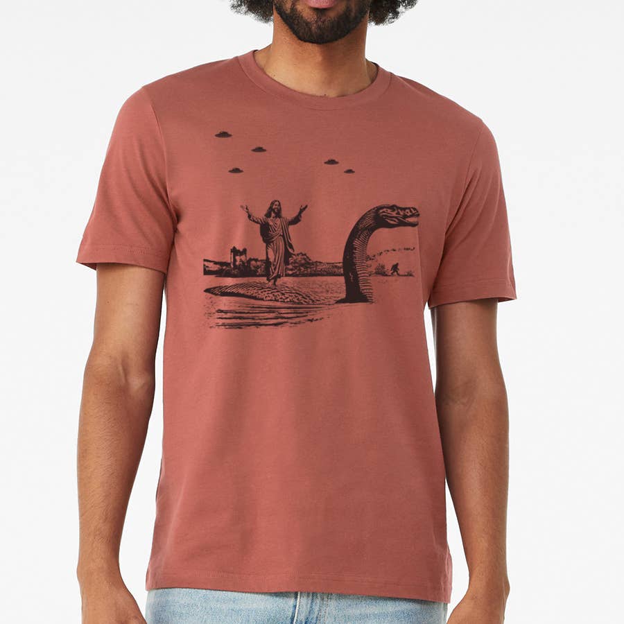 Jesus Christ Riding The Loch Ness Monster Men's Tshirt | Guy, photo 7 of 8