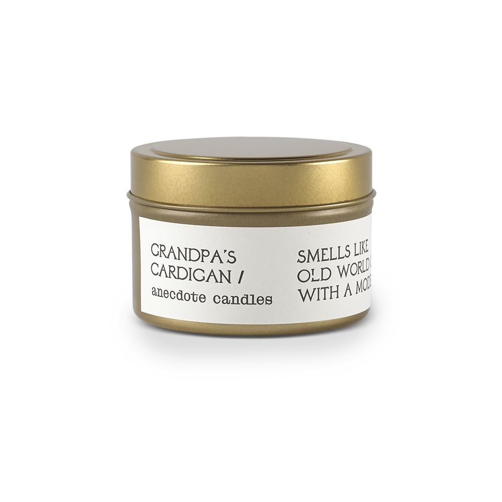 Grandpa’s Cardigan (Black Pepper & Birch) Travel Tin Candle