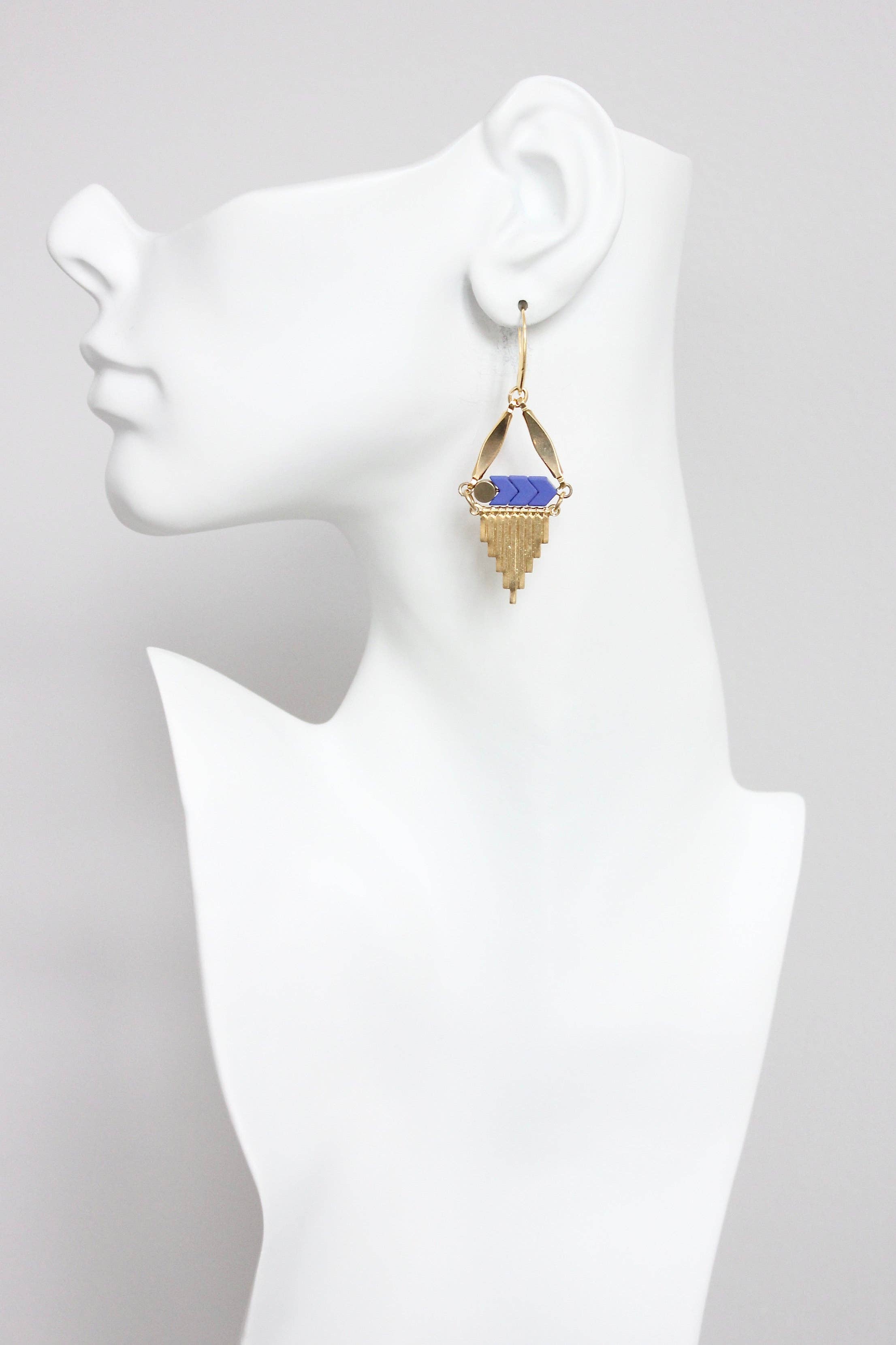 blue and 18k plated brass earrings, photo 2 of 3