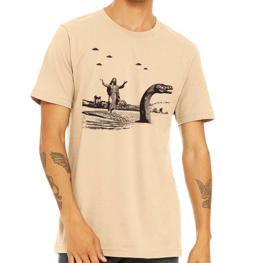 Jesus Christ Riding The Loch Ness Monster Men's Tshirt | Guy, photo 2 of 8