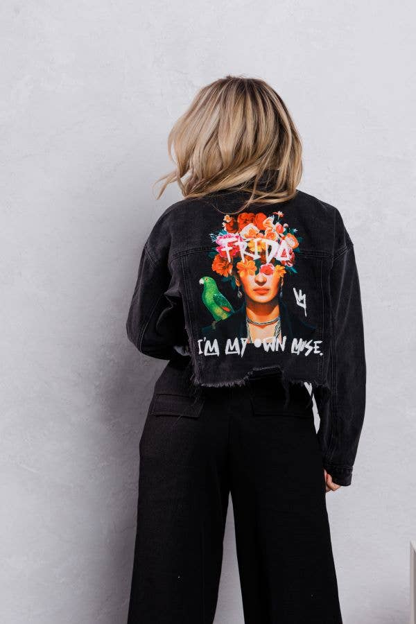 Frida Muse Crop Denim Jacket: BLACK DENIM, SMALL/MEDIUM, photo 2 of 8
