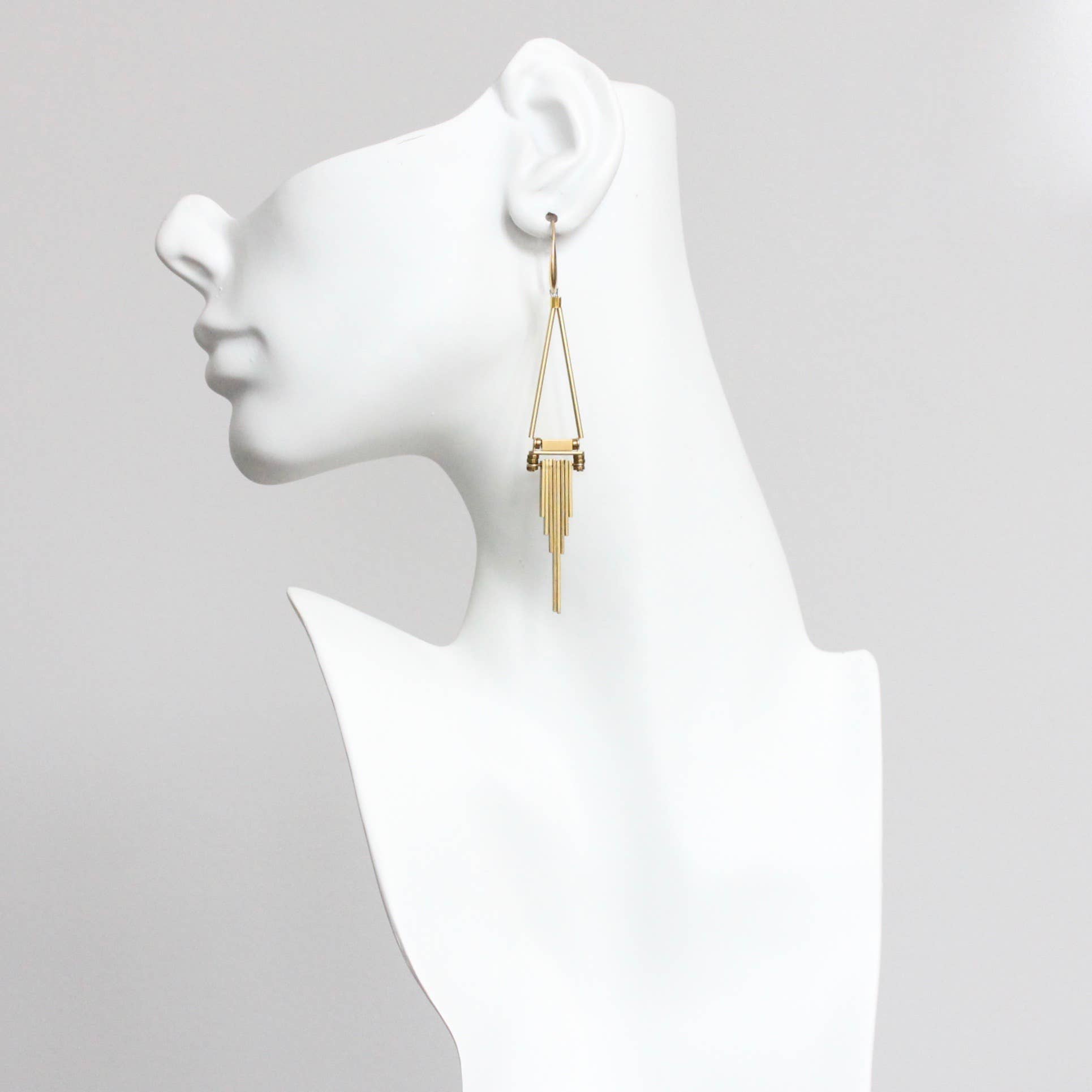 Geometric brass earrings, photo 2 of 3