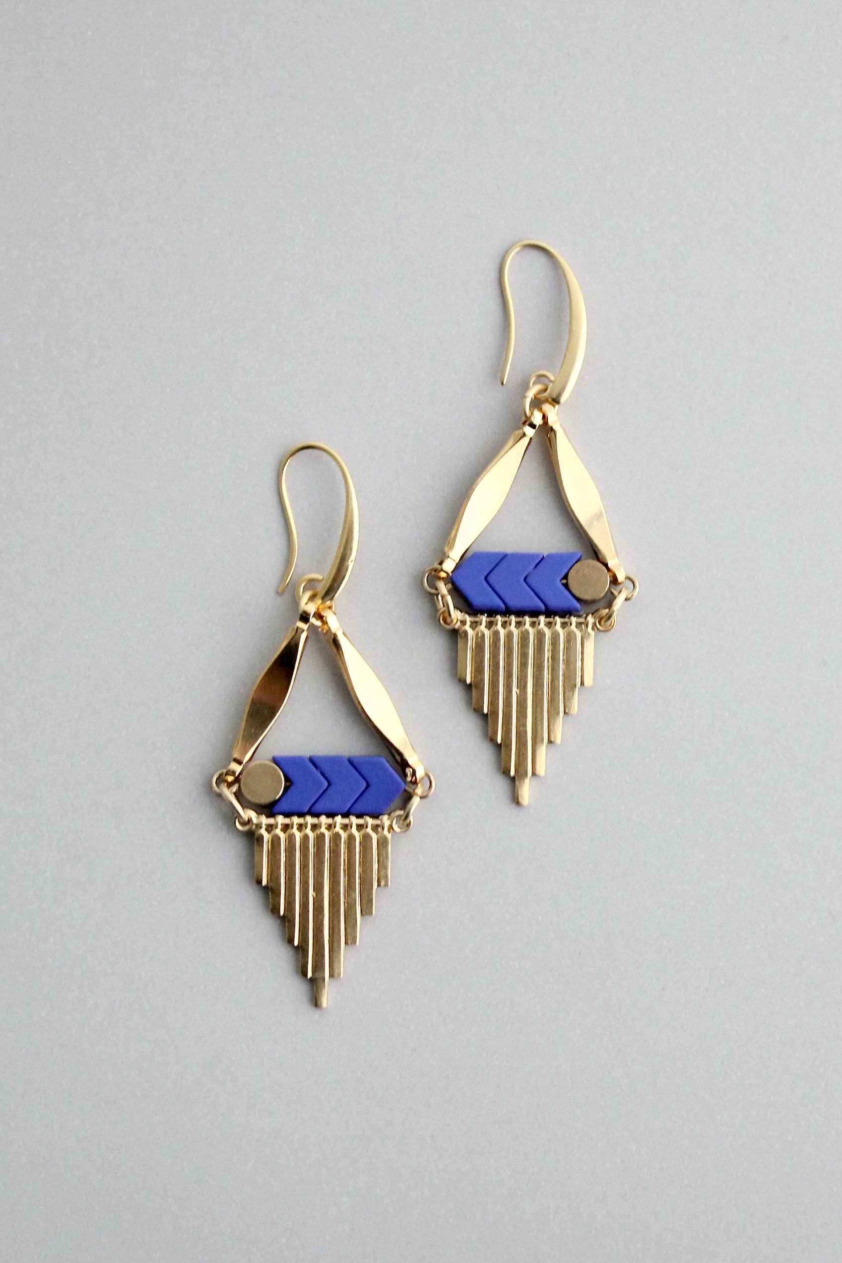 blue and 18k plated brass earrings, photo 3 of 3