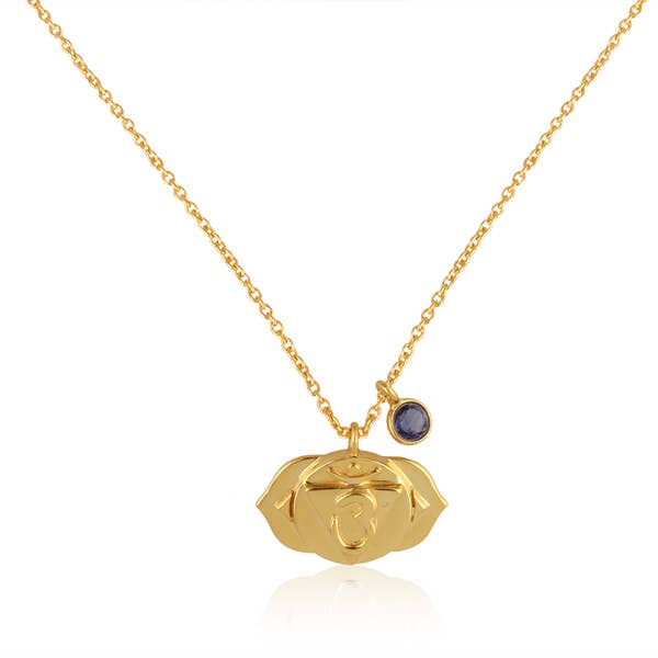 Third Eye Chakra, Iolite Charm, Sterling Silver Gold filled