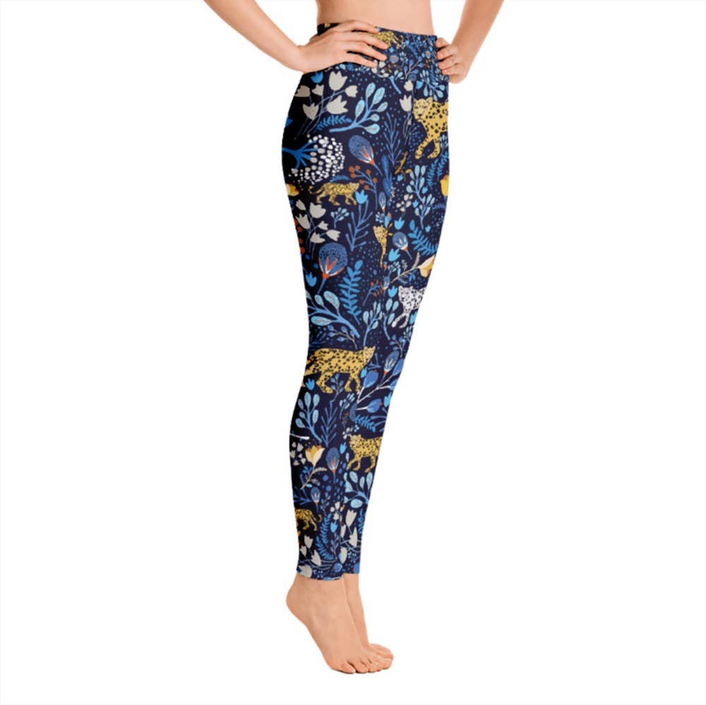 High Waist Yoga Leggings In Blue Leopards, photo 4 of 8