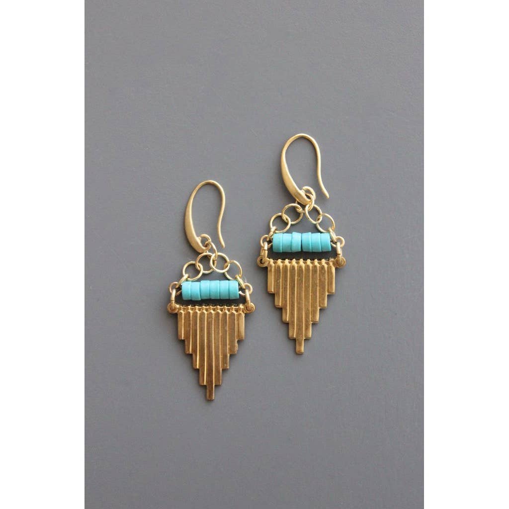 Geometric turquoise and brass earrings, photo 1 of 2