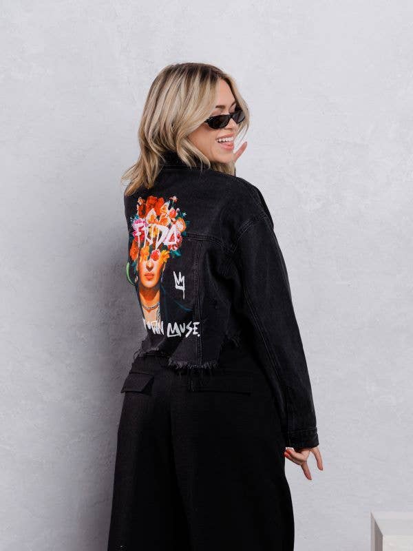 Frida Muse Crop Denim Jacket: BLACK DENIM, SMALL/MEDIUM, photo 8 of 8