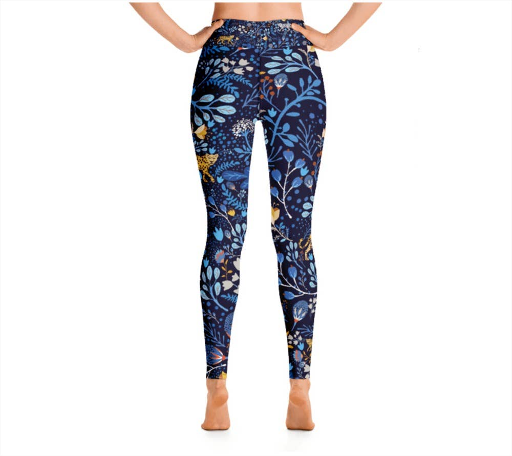 High Waist Yoga Leggings In Blue Leopards, photo 1 of 8