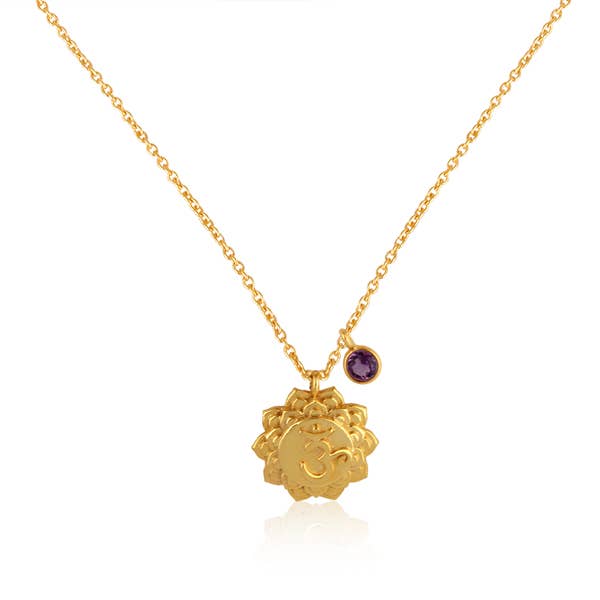 OM Crown Chakra, Amethyst Charm, Sterling silver Gold filled
