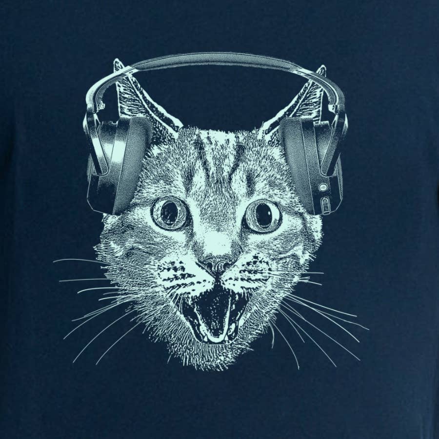 Cat Wearing Headphones Men's Tshirt- Cat DJ Shirt For Men an, photo 1 of 8