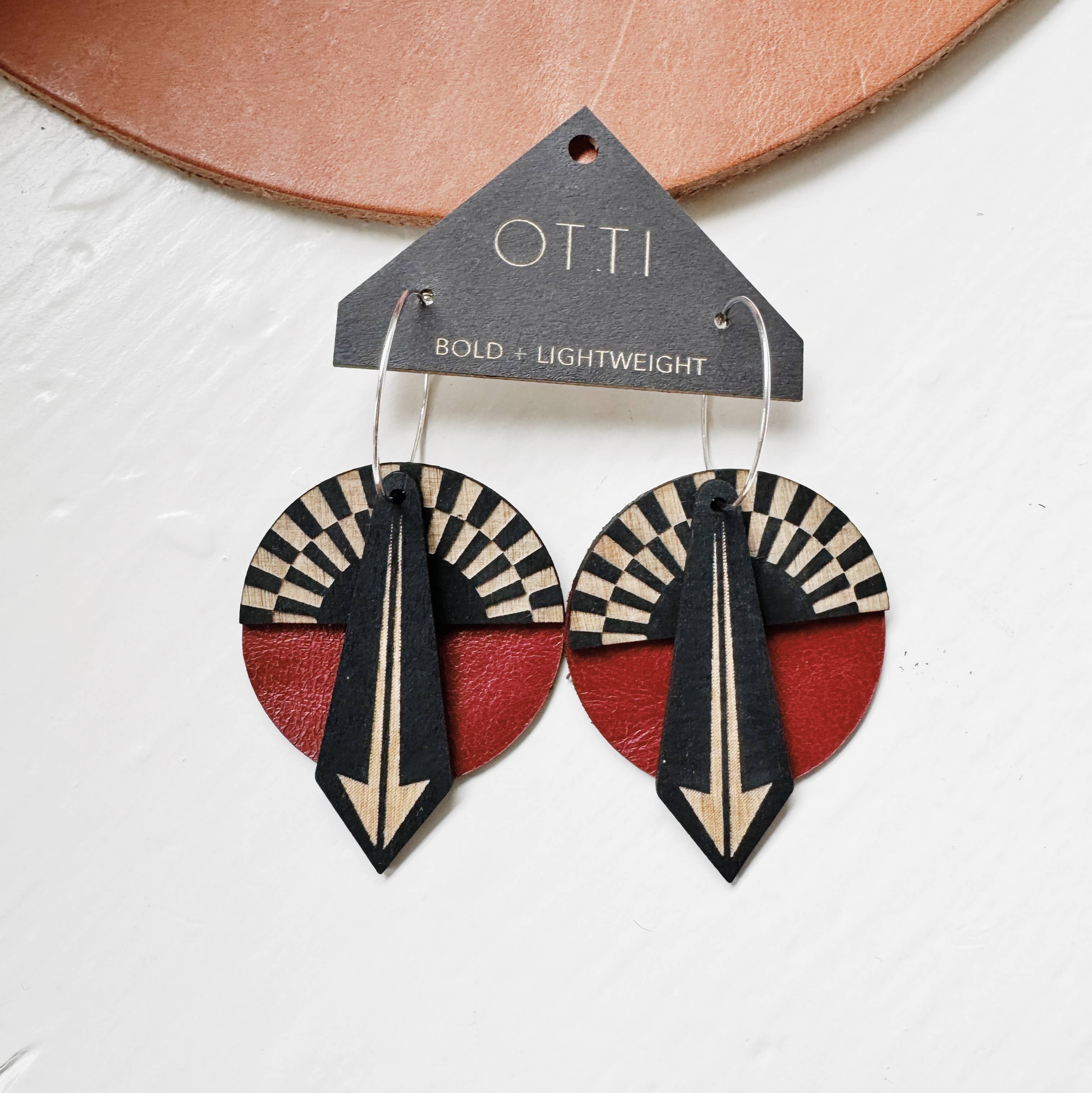 Architectural Leather + Birch earring: GEO Sunrise