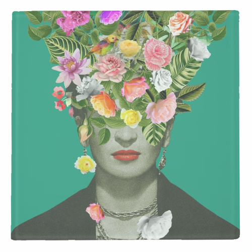 Coasters 'Frida Floral (Green)': Glass