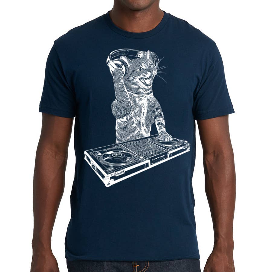 Cat DJ Tshirt, Men's Kitten Disc Jockey Design, Dance Party, photo 5 of 8