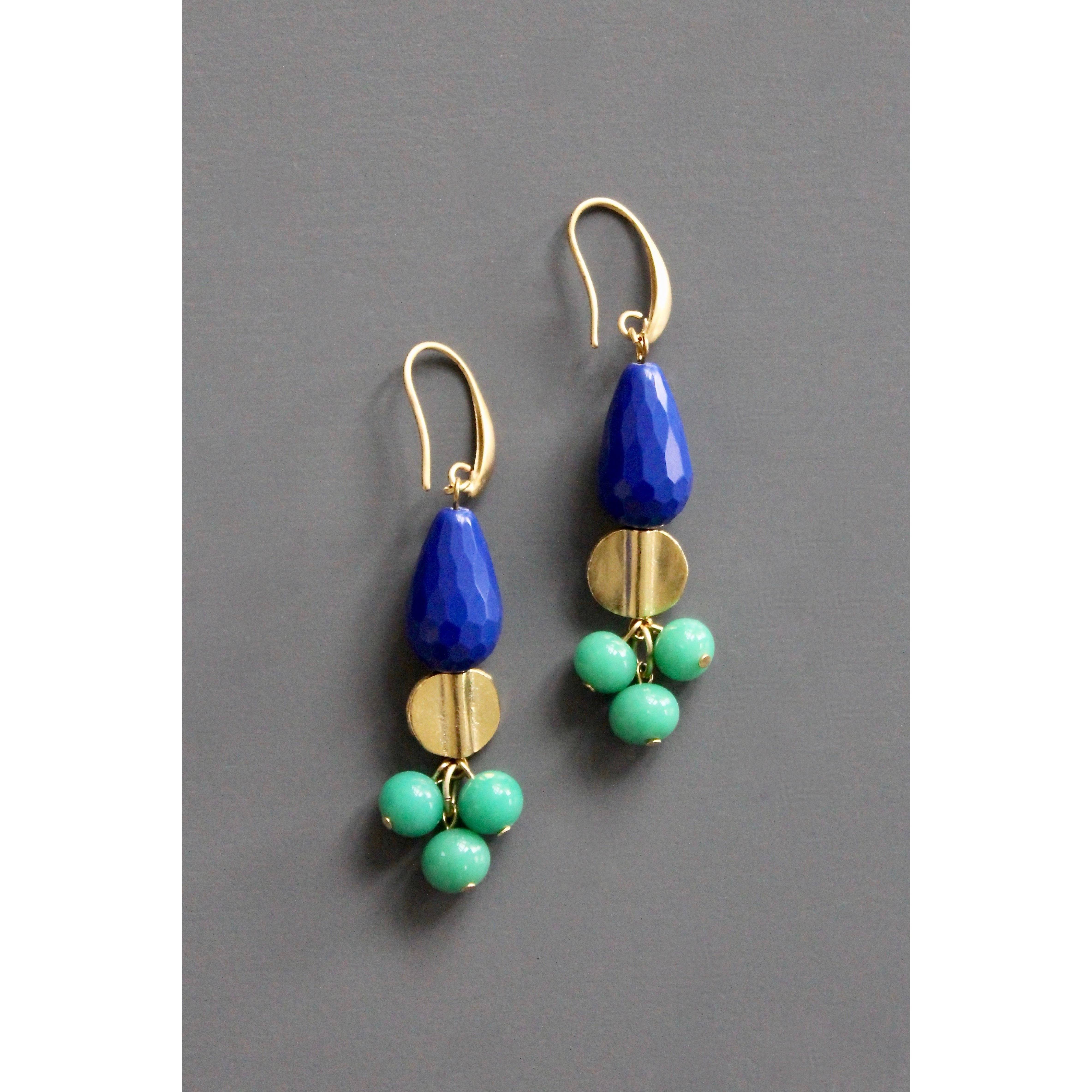 Blue and green cluster earrings, photo 1 of 3