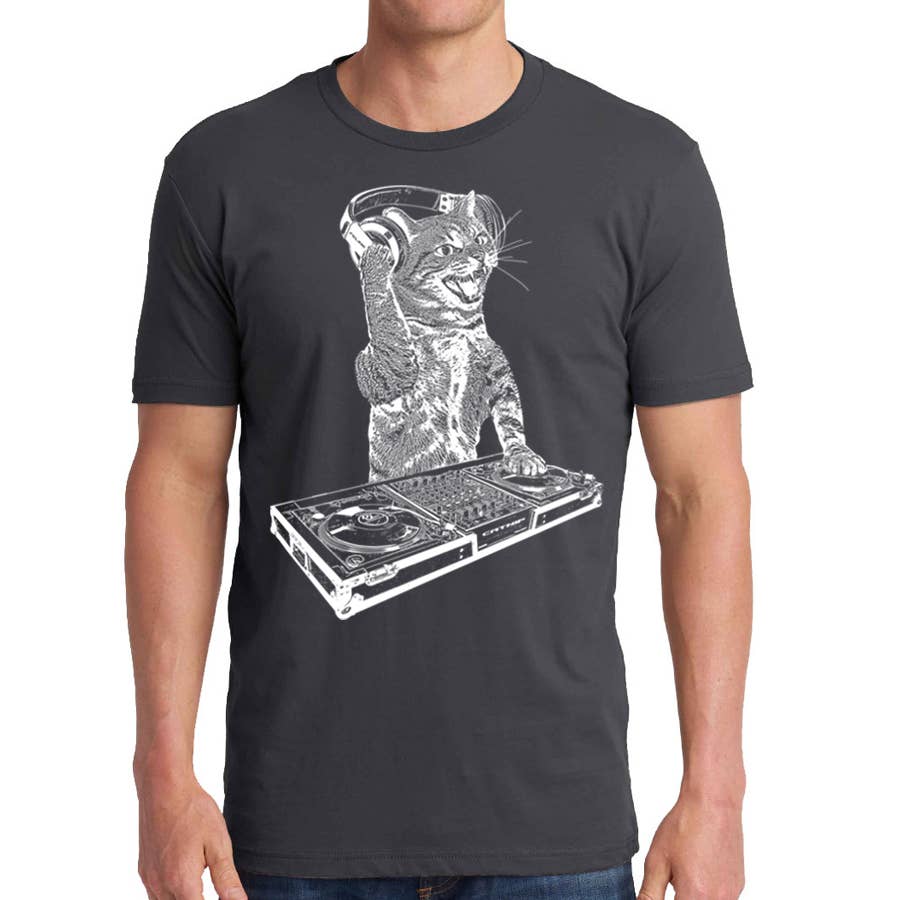Cat DJ Tshirt, Men's Kitten Disc Jockey Design, Dance Party, photo 2 of 8