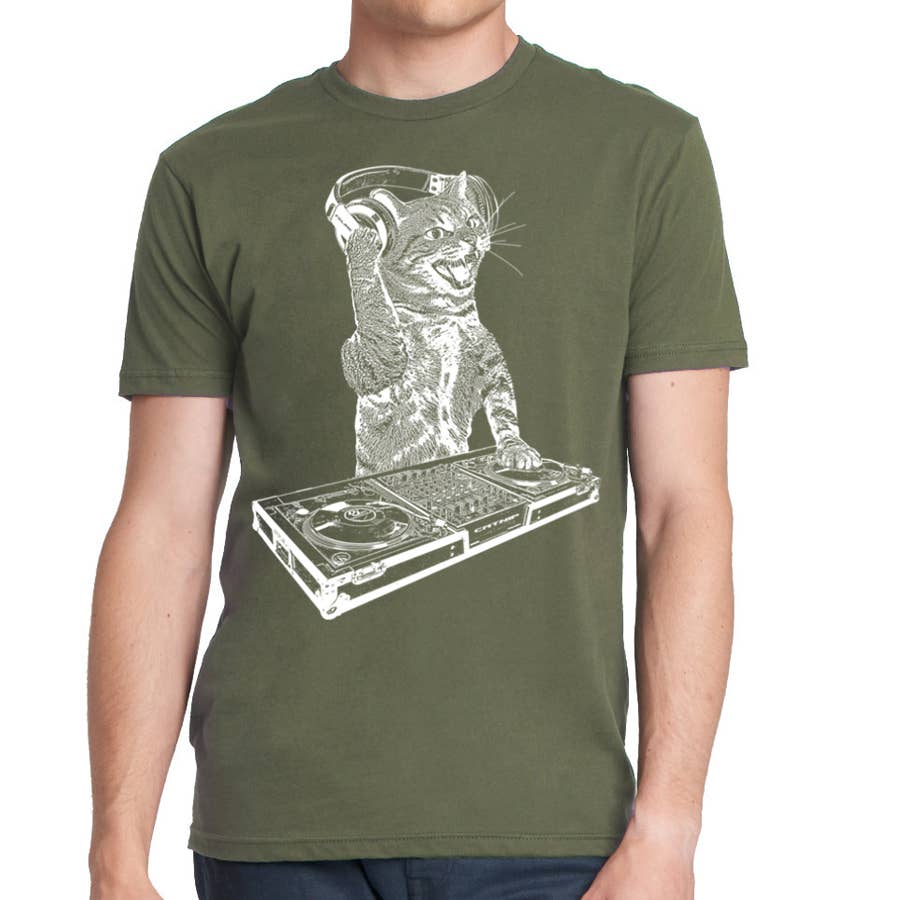 Cat DJ Tshirt, Men's Kitten Disc Jockey Design, Dance Party, photo 3 of 8