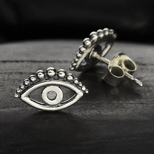 Sterling Silver Evil Eye Post Earring 6x10mm