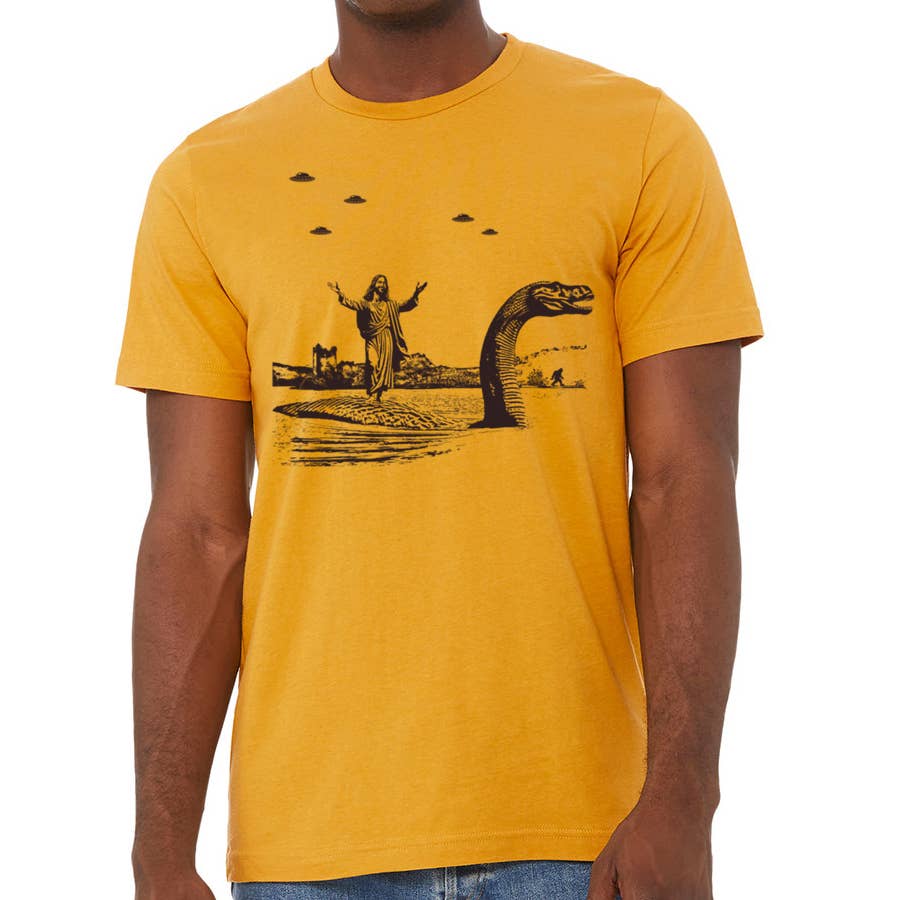 Jesus Christ Riding The Loch Ness Monster Men's Tshirt | Guy, photo 6 of 8