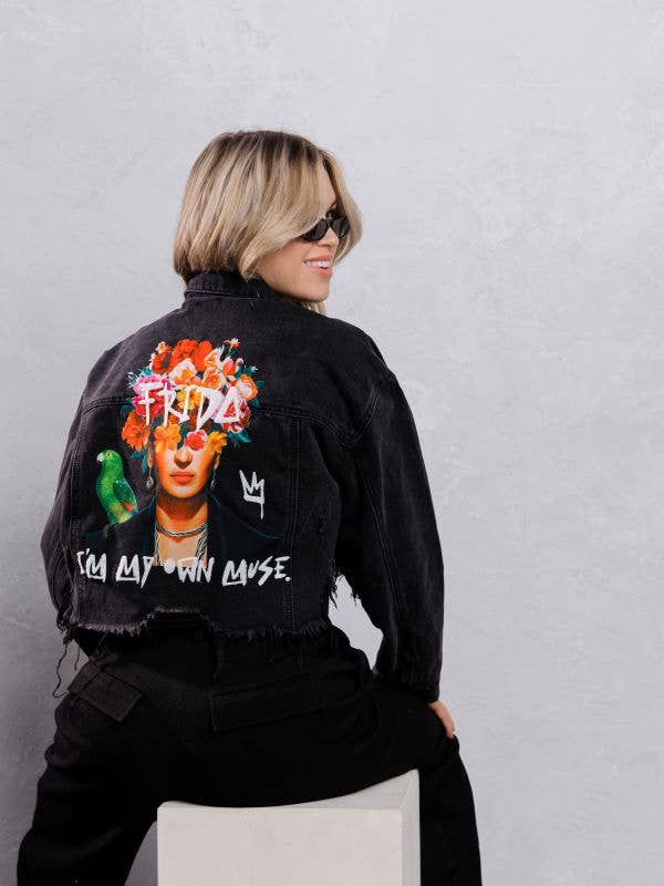 Frida Muse Crop Denim Jacket: BLACK DENIM, SMALL/MEDIUM, photo 4 of 8
