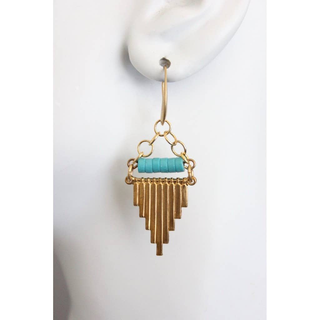 Geometric turquoise and brass earrings, photo 2 of 2