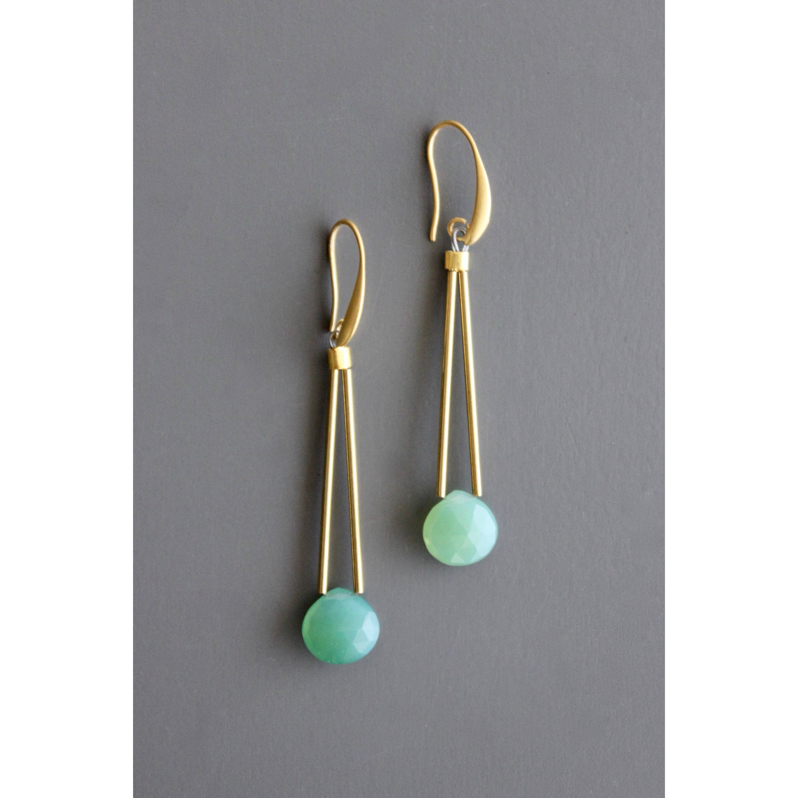 Green onyx geometric earrings, photo 1 of 3