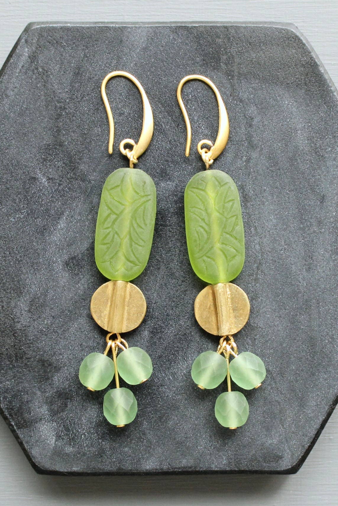 Lime green and seafoam cluster earrings, photo 1 of 3