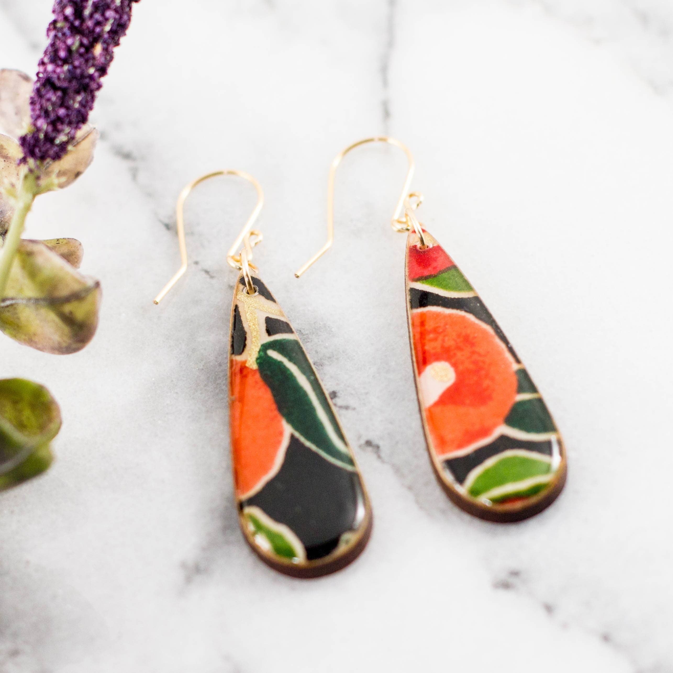 Teardrop Black Poppy Earrings