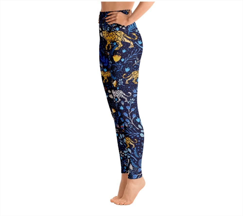 High Waist Yoga Leggings In Blue Leopards, photo 2 of 8