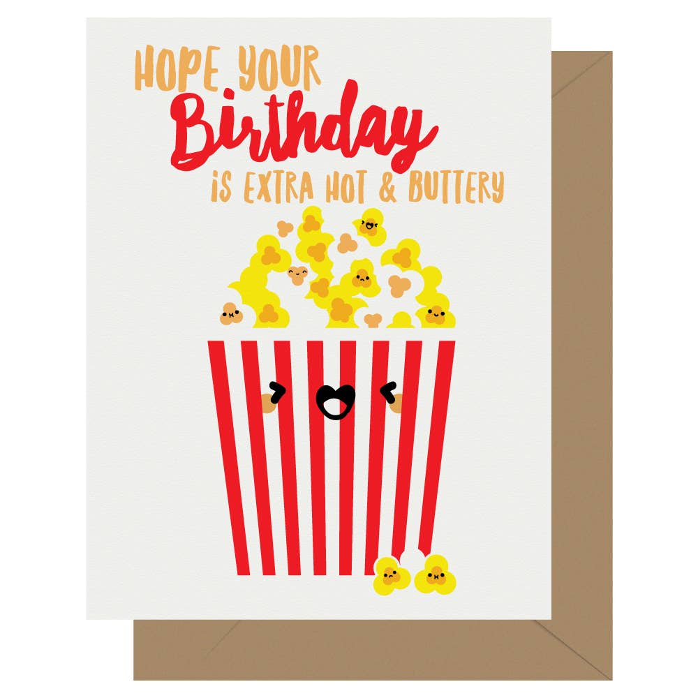 Cutie Kawaii Buttery Popcorn Letterpress Birthday Card